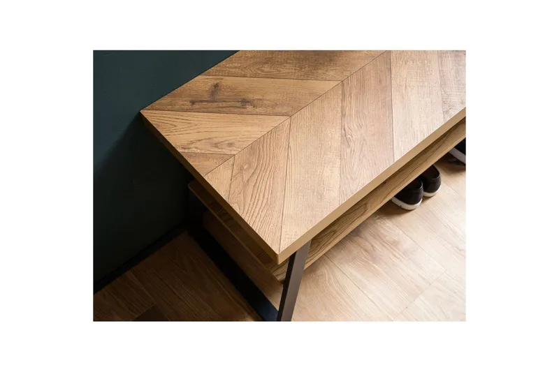 Penkki Wohnling Tammi kalanruotokuvio hyllyllä, tukevat metallirungot, moderni ilme - Huonekalut - Tuoli & nojatuoli - Penkki - Eteispenkki - Kenkäteline penkillä