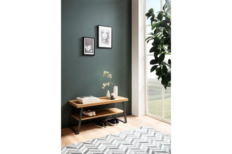 Penkki Wohnling Tammi kalanruotokuvio hyllyllä, tukevat metallirungot, moderni ilme - Huonekalut - Tuoli & nojatuoli - Penkki - Eteispenkki - Kenkäteline penkillä