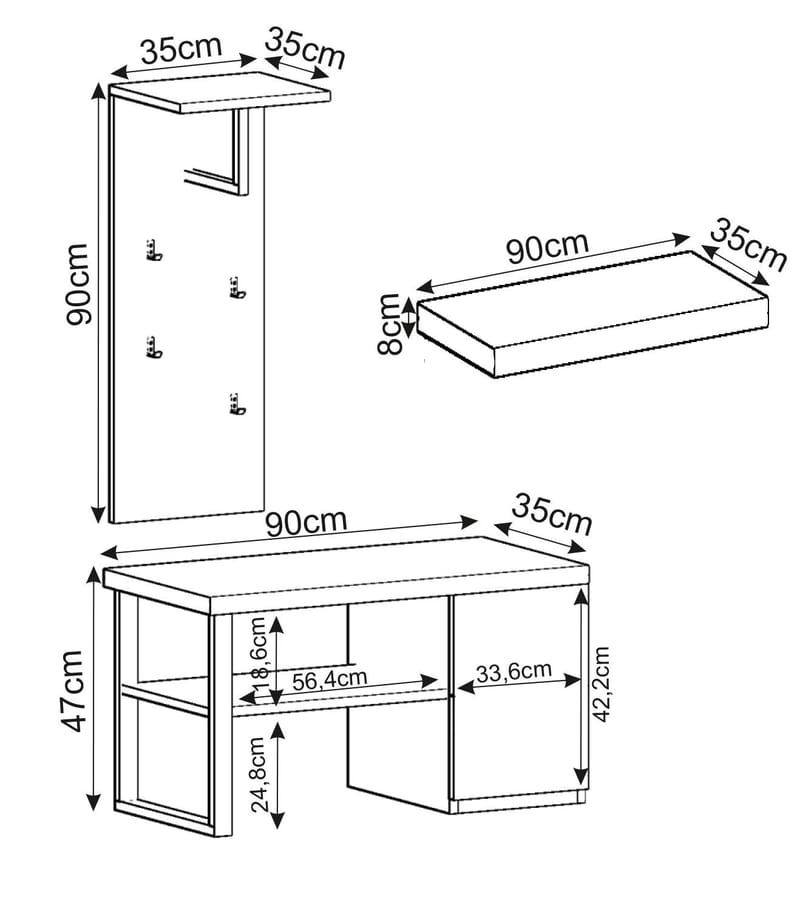 Uniqo eteisteline setti 35x90x35 cm - Antiikkipähkinä - Huonekalut - Tuoli & nojatuoli - Penkki - Eteispenkki