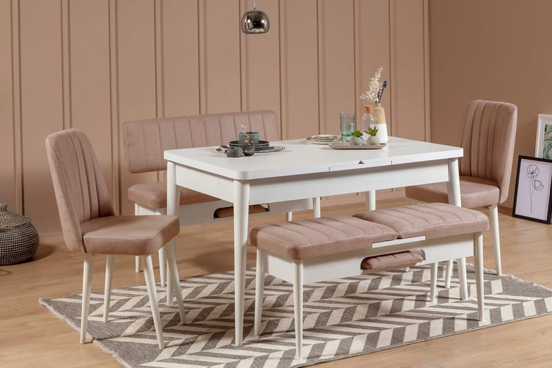 Istuinpenkki Vinadi 110 cm - Valkoinen/Harmaa - Huonekalut - Tuoli & nojatuoli - Penkki - Penkki selkänojalla