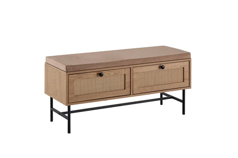 Penkki Wohnling Kankaalla päällystetty istumapaikka kahdella rottinkityylisellä laatikolla tammen koristelu, undefined