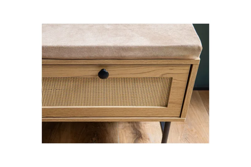 Penkki Wohnling Kankaalla päällystetty istumapaikka kahdella rottinkityylisellä laatikolla tammen koristelu - Huonekalut - Tuoli & nojatuoli - Penkki - Eteispenkki