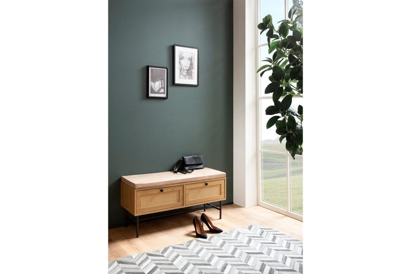 Penkki Wohnling Kankaalla päällystetty istumapaikka kahdella rottinkityylisellä laatikolla tammen koristelu - Huonekalut - Tuoli & nojatuoli - Penkki - Eteispenkki