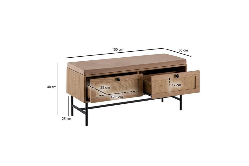 Penkki Wohnling Kankaalla päällystetty istumapaikka kahdella rottinkityylisellä laatikolla tammen koristelu - Huonekalut - Tuoli & nojatuoli - Penkki - Eteispenkki