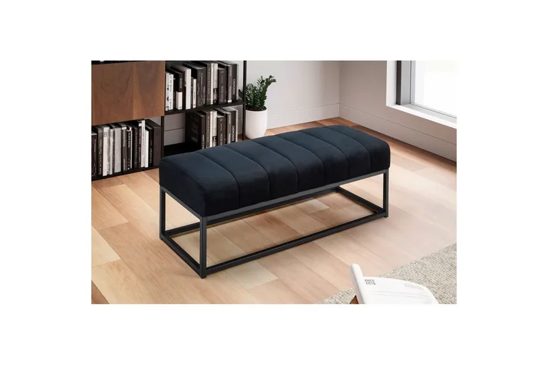 Penkki Wohnling samettiverhoiltu moderni tikattu elegantti metallirunko Musta - Musta - Huonekalut - Tuoli & nojatuoli - Penkki - Eteispenkki