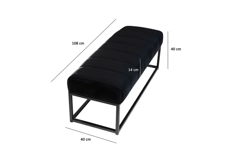Penkki Wohnling samettiverhoiltu moderni tikattu elegantti metallirunko Musta - Musta - Huonekalut - Tuoli & nojatuoli - Penkki - Eteispenkki