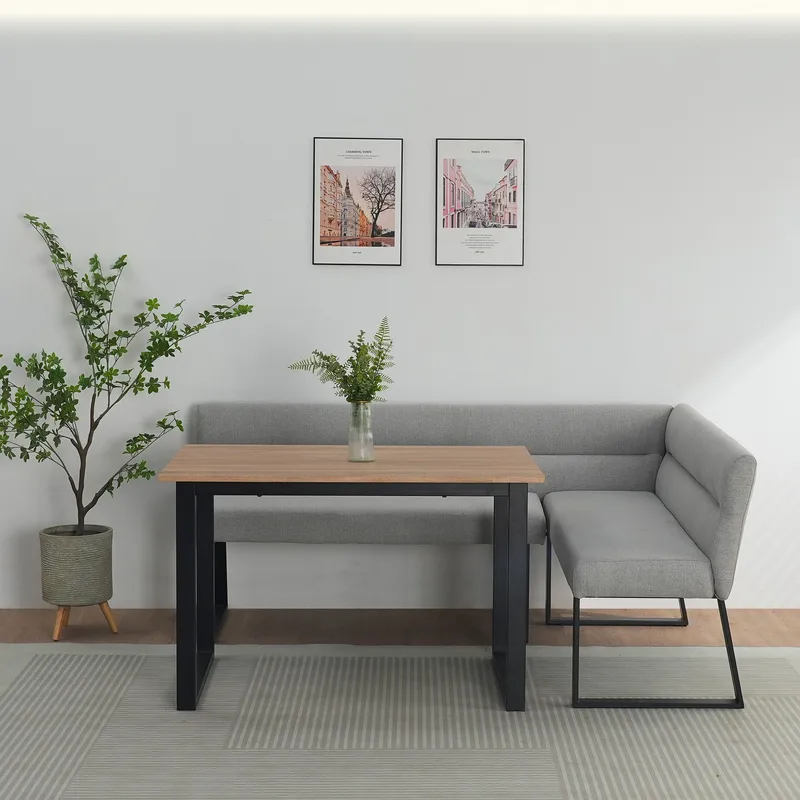 Ruokapöydän penkki Loft24 Stafford Vaaleanharmaa Kulmapenkki - Vaaleanharmaa - Huonekalut - Tuoli & nojatuoli - Penkki - Penkki selkänojalla