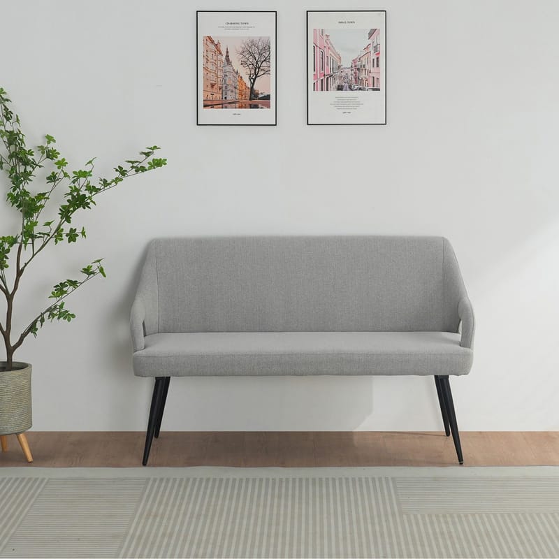 Ruokapöydän penkki Loft24 Halifax - Vaaleanharmaa, mustat jalat - Huonekalut - Tuoli & nojatuoli - Penkki - Penkki selkänojalla