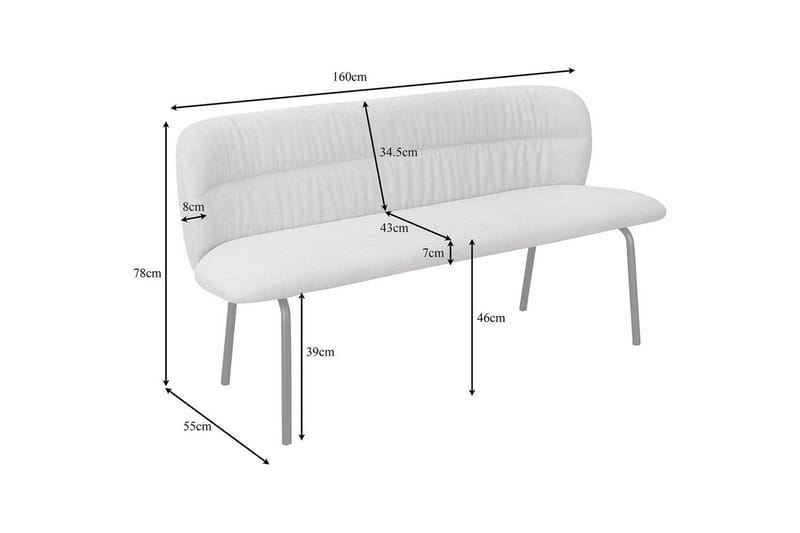 Ruokapenkin Casey Harmaa - Harmaa - Huonekalut - Tuoli & nojatuoli - Penkki - Penkki selkänojalla