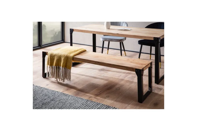 Ruokasalin penkki Wohnling kokopuuta teollinen tyyli metallijaloilla 120 cm - 120 cm - Huonekalut - Tuoli & nojatuoli - Penkki - Eteispenkki