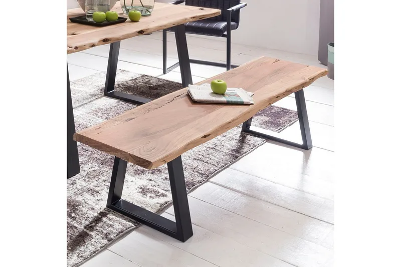 Ruokasalin penkki Wohnling Kiinteä puurakenne metallijaloilla maalaistyyli Ilman selkänojaa, 160 cm - Ilman selkänojaa, 160 cm - Huonekalut - Tuoli & nojatuoli - Penkki - Eteispenkki