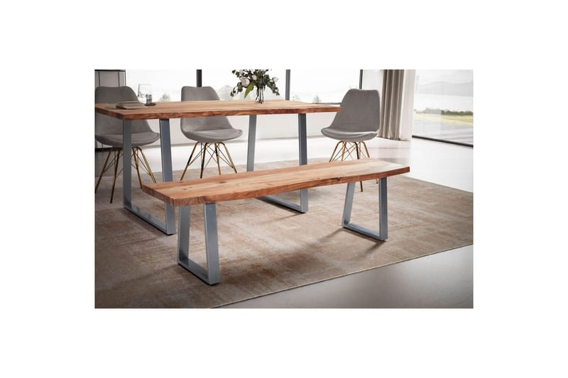 Ruokasalin penkki Wohnling Täyspuu metallijaloilla Puunreuna Maalaistyyli Hopea, Suora, 180 cm - Hopea, Suora, 180 cm - Huonekalut - Tuoli & nojatuoli - Penkki - Eteispenkki