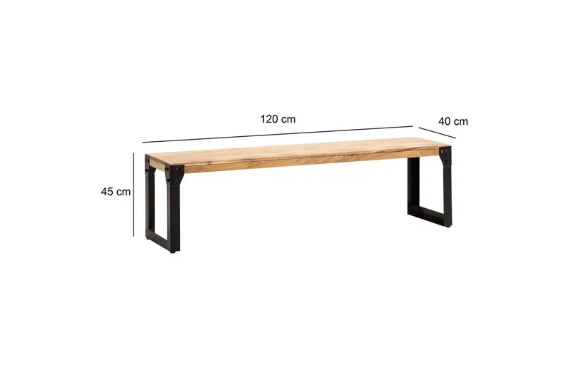 Ruokasalin penkki Wohnling kokopuuta teollinen tyyli metallijaloilla 120 cm - 120 cm - Huonekalut - Tuoli & nojatuoli - Penkki - Eteispenkki