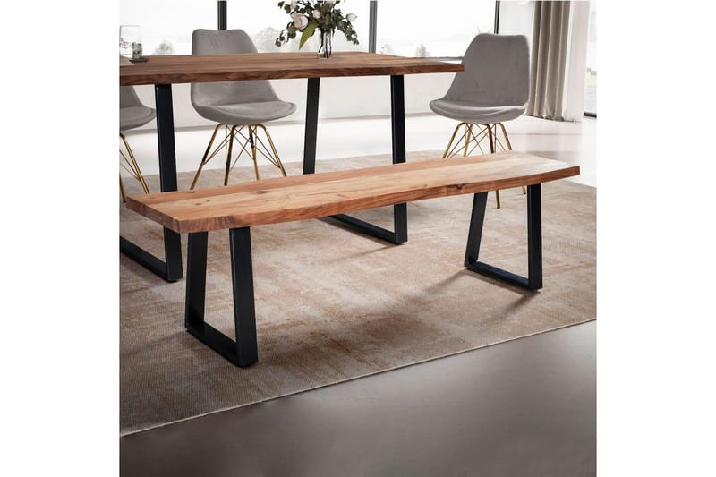 Ruokasalin penkki Wohnling Täyspuu metallijaloilla Puunreuna Maalaistyyli Musta, suora, 140 cm - Musta, suora, 140 cm - Huonekalut - Tuoli & nojatuoli - Penkki - Eteispenkki