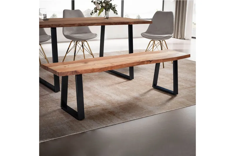 Ruokasalin penkki Wohnling Täyspuu metallijaloilla Puunreuna Maalaistyyli Musta, suora, 140 cm - Musta, suora, 140 cm - Huonekalut - Tuoli & nojatuoli - Penkki - Eteispenkki