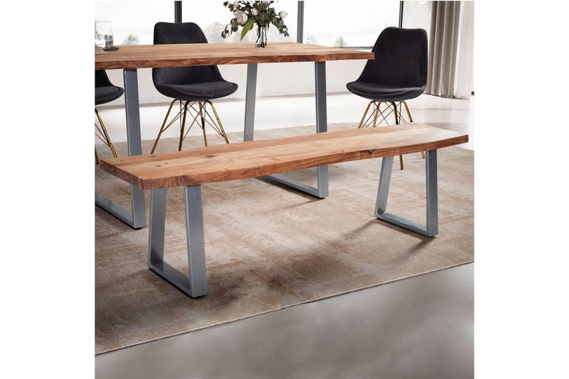 Ruokasalin penkki Wohnling Täyspuu metallijaloilla Puunreuna Maalaistyyli Hopea, Suora, 180 cm - Hopea, Suora, 180 cm - Huonekalut - Tuoli & nojatuoli - Penkki - Eteispenkki