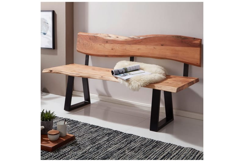 Ruokasalin penkki Wohnling Kiinteä puurakenne metallijaloilla maalaistyyli Selkänojalla, 180 cm - Selkänojalla, 180 cm - Huonekalut - Pöytä & ruokailuryhmä - Ruokapöydät & keittiön pöydät