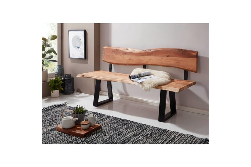 Ruokasalin penkki Wohnling Kiinteä puurakenne metallijaloilla maalaistyyli Selkänojalla, 180 cm - Selkänojalla, 180 cm - Huonekalut - Pöytä & ruokailuryhmä - Ruokapöydät & keittiön pöydät