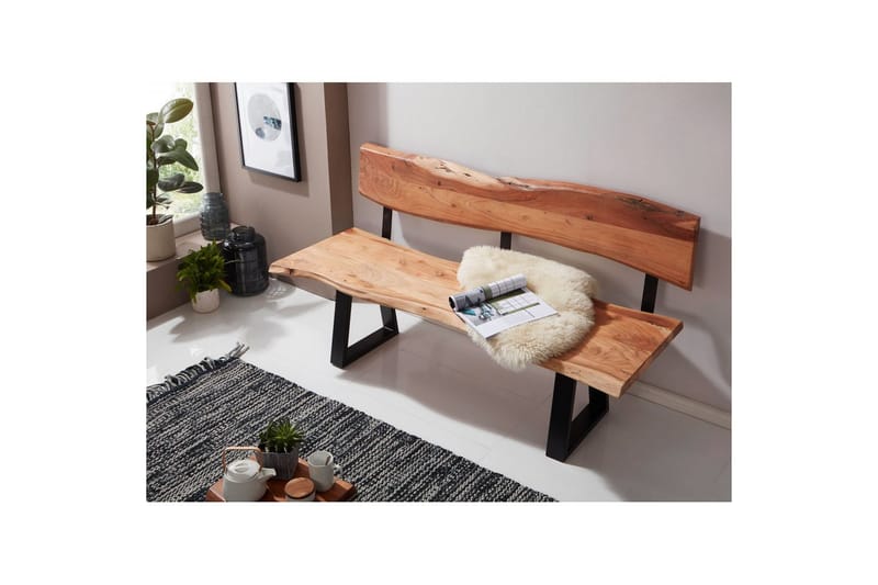 Ruokasalin penkki Wohnling Kiinteä puurakenne metallijaloilla maalaistyyli Selkänojalla, 180 cm - Selkänojalla, 180 cm - Huonekalut - Pöytä & ruokailuryhmä - Ruokapöydät & keittiön pöydät