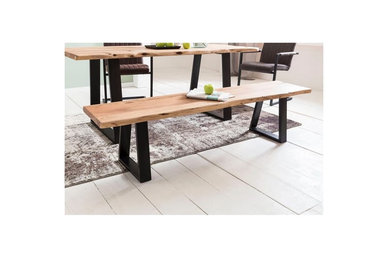 Ruokasalin penkki Wohnling Kiinteä puurakenne metallijaloilla maalaistyyli Ilman selkänojaa, 160 cm - Ilman selkänojaa, 160 cm - Huonekalut - Pöytä & ruokailuryhmä - Ruokapöydät & keittiön pöydät