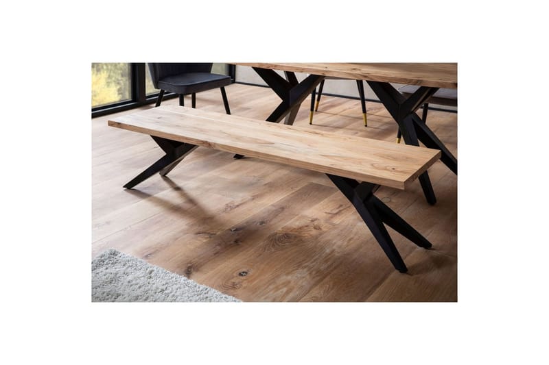 Ruokasalin penkki Wohnling massiivipuuta moderni loft-tyyli metallijaloilla 160 cm - 160 cm - Huonekalut - Tuoli & nojatuoli - Penkki - Eteispenkki