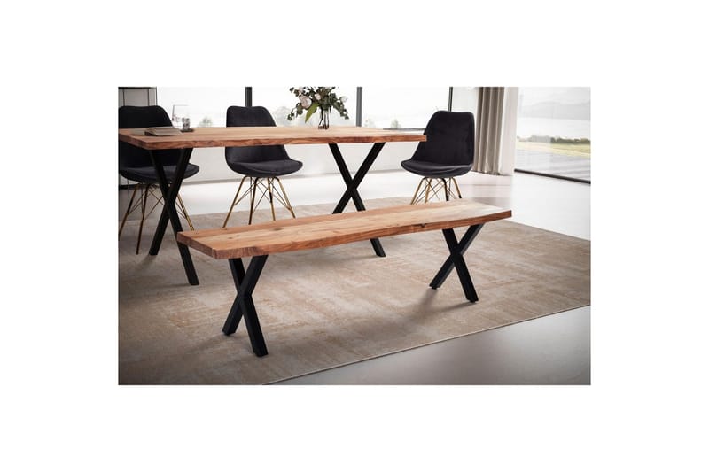 Ruokasalin penkki Wohnling Täyspuu metallijaloilla Puunreuna Maalaistyyli Musta, ristikkäinen, 120 cm - Musta, ristikkäinen, 120 cm - Huonekalut - Pöytä & ruokailuryhmä - Ruokapöydät & keittiön pöydät