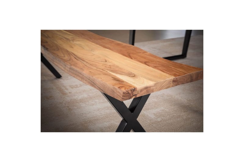 Ruokasalin penkki Wohnling Täyspuu metallijaloilla Puunreuna Maalaistyyli Musta, ristikkäinen, 180 cm - Musta, ristikkäinen, 180 cm - Huonekalut - Pöytä & ruokailuryhmä - Ruokapöydät & keittiön pöydät