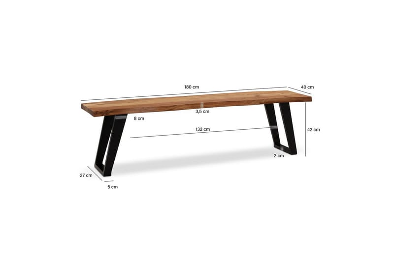 Ruokasalin penkki Wohnling Täyspuu metallijaloilla Puunreuna Maalaistyyli Musta, viisto, 180 cm - Musta, viisto, 180 cm - Huonekalut - Pöytä & ruokailuryhmä - Ruokapöydät & keittiön pöydät
