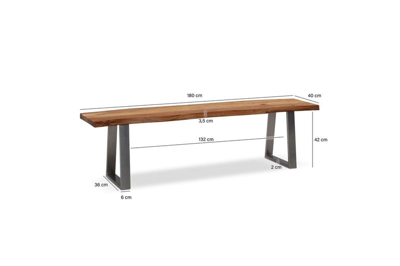 Ruokasalin penkki Wohnling Täyspuu metallijaloilla Puunreuna Maalaistyyli Hopea, Suora, 180 cm - Hopea, Suora, 180 cm - Huonekalut - Pöytä & ruokailuryhmä - Ruokapöydät & keittiön pöydät