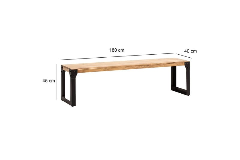 Ruokasalin penkki Wohnling kokopuuta teollinen tyyli metallijaloilla 180 cm - 180 cm - Huonekalut - Tuoli & nojatuoli - Penkki - Eteispenkki