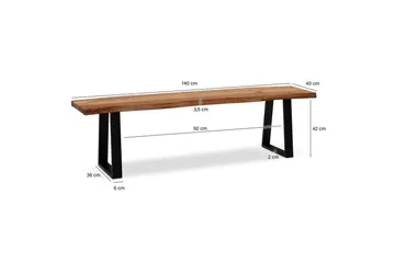 Ruokasalin penkki Wohnling Täyspuu metallijaloilla Puunreuna Maalaistyyli Musta, suora, 140 cm - Musta, suora, 140 cm - Huonekalut - Tuoli & nojatuoli - Penkki - Eteispenkki
