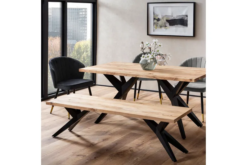 Ruokasalin penkki Wohnling massiivipuuta moderni loft-tyyli metallijaloilla 160 cm - 160 cm - Huonekalut - Tuoli & nojatuoli - Penkki - Eteispenkki