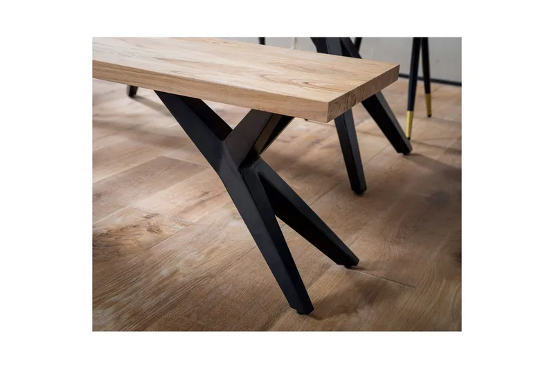 Ruokasalin penkki Wohnling massiivipuuta moderni loft-tyyli metallijaloilla 175 cm - 175 cm - Huonekalut - Tuoli & nojatuoli - Penkki - Eteispenkki