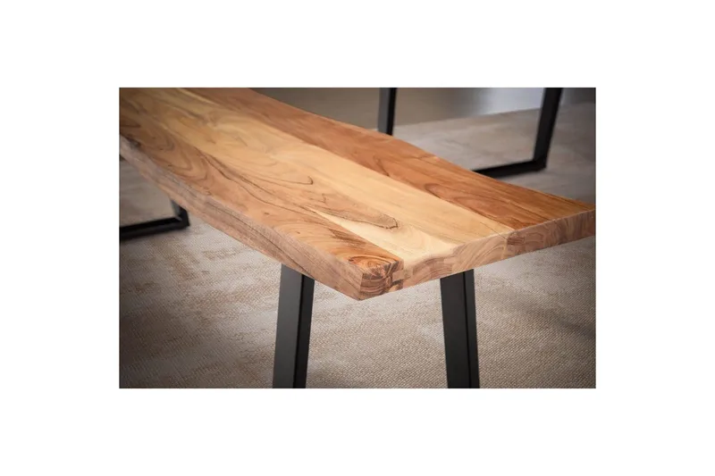 Ruokasalin penkki Wohnling Täyspuu metallijaloilla Puunreuna Maalaistyyli Musta, suora, 120 cm - Musta, suora, 120 cm - Huonekalut - Tuoli & nojatuoli - Penkki - Eteispenkki