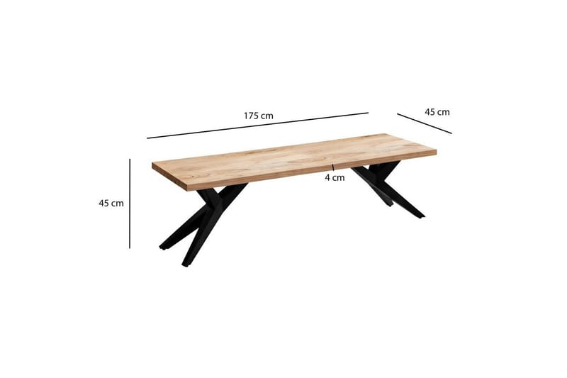 Ruokasalin penkki Wohnling massiivipuuta moderni loft-tyyli metallijaloilla 175 cm - 175 cm - Huonekalut - Tuoli & nojatuoli - Penkki - Eteispenkki