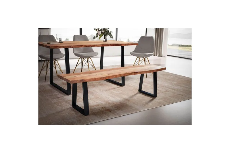 Ruokasalin penkki Wohnling Täyspuu metallijaloilla Puunreuna Maalaistyyli Musta, suora, 120 cm - Musta, suora, 120 cm - Huonekalut - Tuoli & nojatuoli - Penkki - Eteispenkki