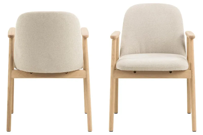 Reciclar-bukleeverhoiltu ruokapöydän tuoli tammipuisilla käsinojilla - Beige - Huonekalut - Tuoli & nojatuoli - Meikkituoli