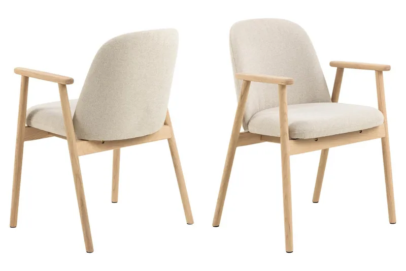 Reciclar-bukleeverhoiltu ruokapöydän tuoli tammipuisilla käsinojilla, Beige