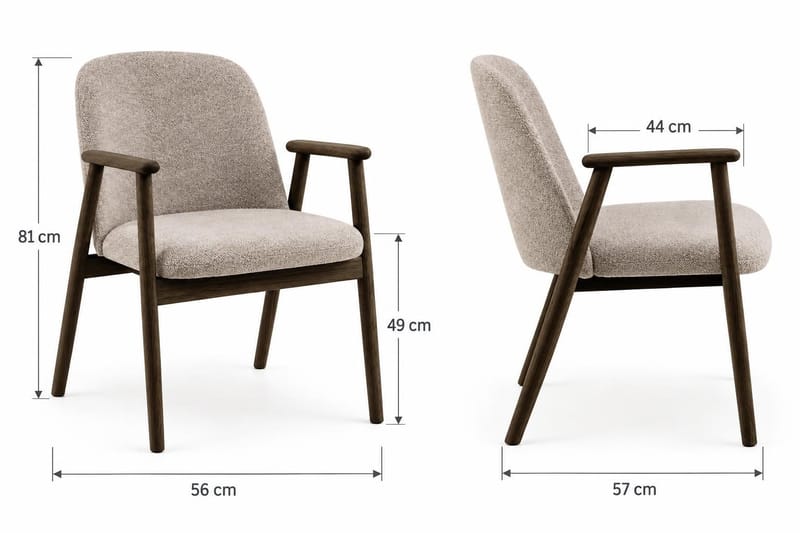Reciclar-ruokapöydän tuoli, bukleeverhoilu ja tammiset käsinojat - Tummanruskea/Greige - Huonekalut - Tuoli & nojatuoli - Meikkituoli