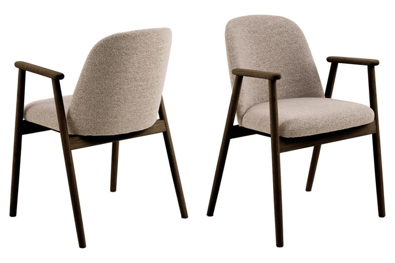 Reciclar Ruokatuoli bouclé-kankaalla ja tammisilla käsinojilla - Tummanruskea/Greige - Huonekalut - Tuoli & nojatuoli - Ruokapöydän tuolit