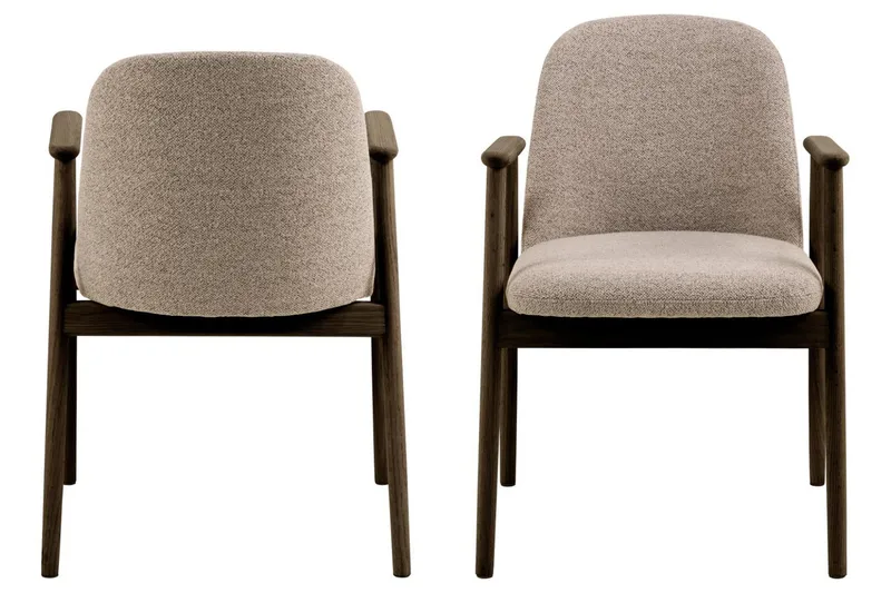 Reciclar Ruokatuoli bouclé-kankaalla ja tammisilla käsinojilla - Tummanruskea/Greige - Huonekalut - Tuoli & nojatuoli - Ruokapöydän tuolit