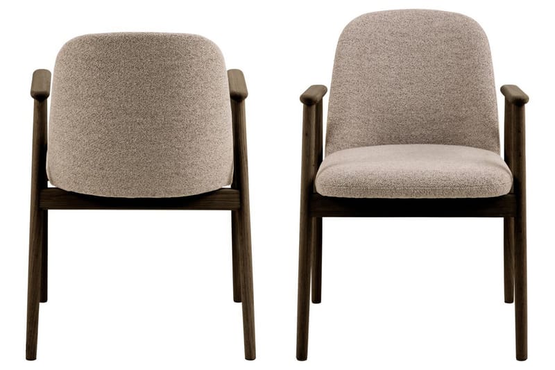 Reciclar Ruokatuoli bouclé-kankaalla ja tammisilla käsinojilla - Tummanruskea/Greige - Huonekalut - Tuoli & nojatuoli - Ruokapöydän tuolit