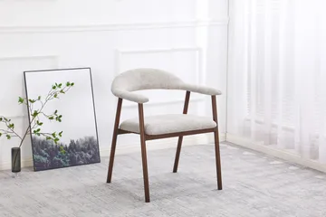 Ronja-ruokatuoli metallirungolla ja kangasistuimella - Beige/pähkinä - Huonekalut - Tuoli & nojatuoli - Ruokapöydän tuolit