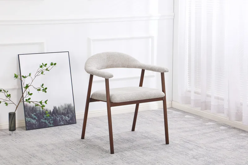 Ronja-ruokatuoli metallirungolla ja kangasistuimella - Beige/pähkinä - Huonekalut - Tuoli & nojatuoli - Ruokapöydän tuolit