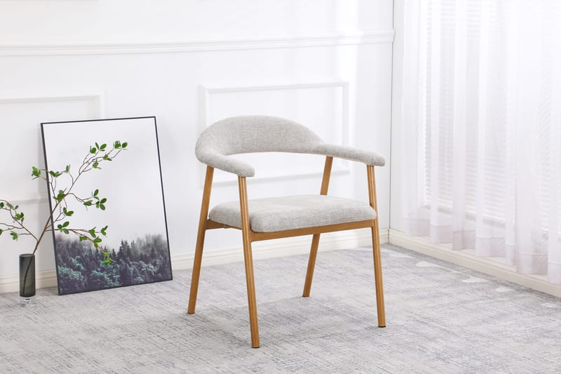 Ronja-ruokatuoli metallirungolla ja kangasistuimella - Beige/tammi - Huonekalut - Tuoli & nojatuoli - Ruokapöydän tuolit