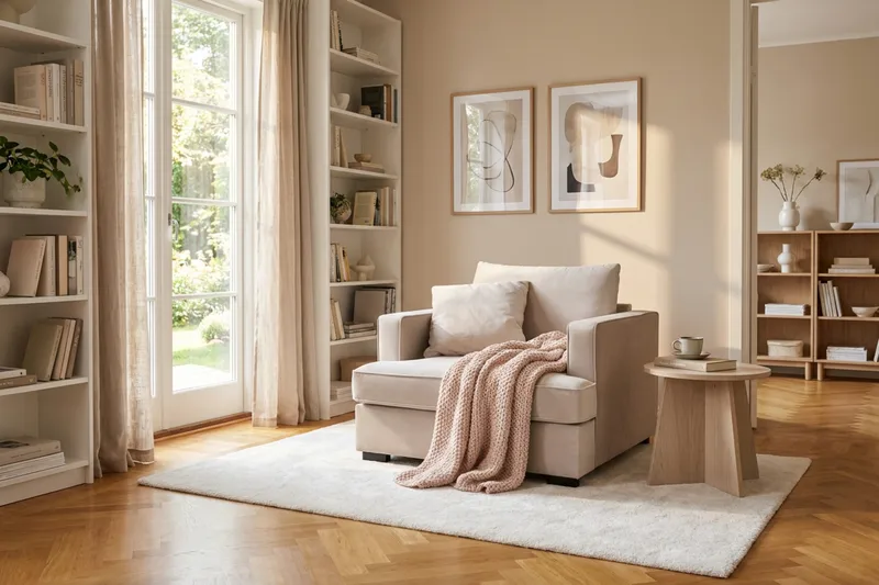 Rossita erittäin syvä nojatuoli - Beige - Huonekalut - Tuoli & nojatuoli - Nojatuoli & lepotuoli - Samettinojatuoli