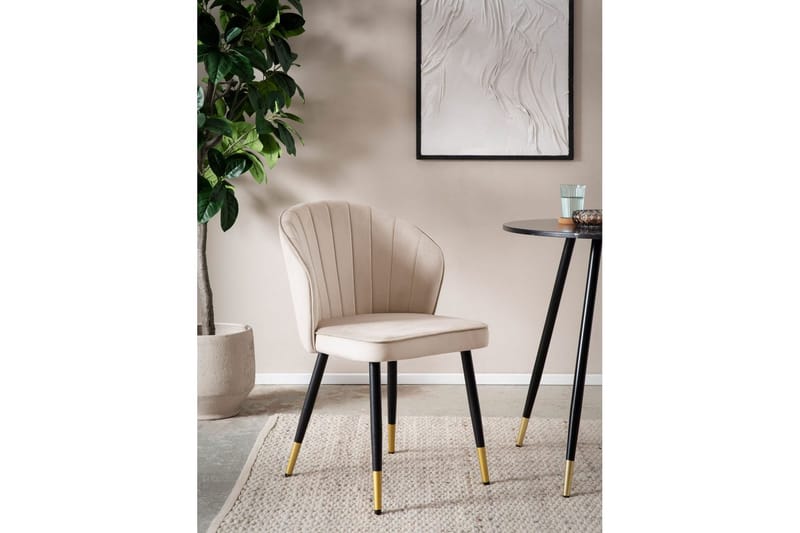 Ruokasalin tuoli Wohnling samettiverhoiltu metallijaloilla, moderni loft-tyyli Beige - Beige - Huonekalut - Tuoli & nojatuoli - Ruokapöydän tuolit