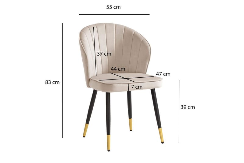 Ruokasalin tuoli Wohnling samettiverhoiltu metallijaloilla, moderni loft-tyyli Beige - Beige - Huonekalut - Tuoli & nojatuoli - Ruokapöydän tuolit