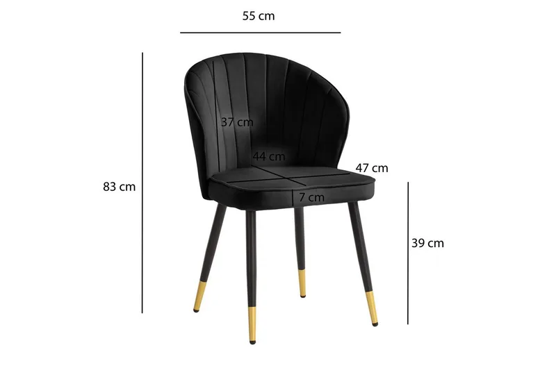 Ruokasalin tuoli Wohnling samettiverhoiltu metallijaloilla, moderni loft-tyyli Musta - Musta - Huonekalut - Tuoli & nojatuoli - Ruokapöydän tuolit