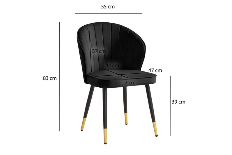 Ruokasalin tuoli Wohnling samettiverhoiltu metallijaloilla, moderni loft-tyyli Musta - Musta - Huonekalut - Tuoli & nojatuoli - Ruokapöydän tuolit